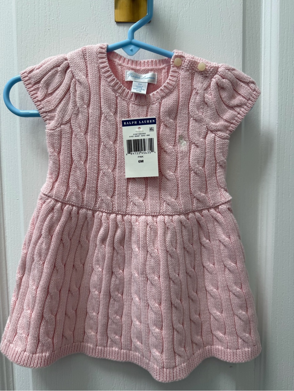Ralph Lauren Light Pink Cable-Knit Short Sleeve Dress